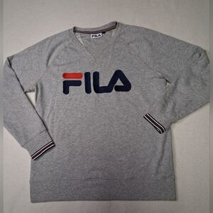 Fila V-Neck Sweater in Gray with Red and Blue Accents